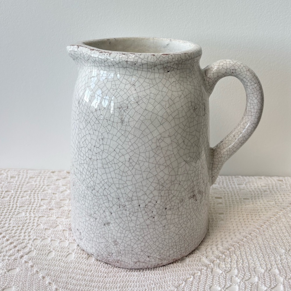 Vintage Pottery Handmade Pitcher Antique Milk Jug Crackle Glaze Retro Farmhouse - Picture 14 of 16